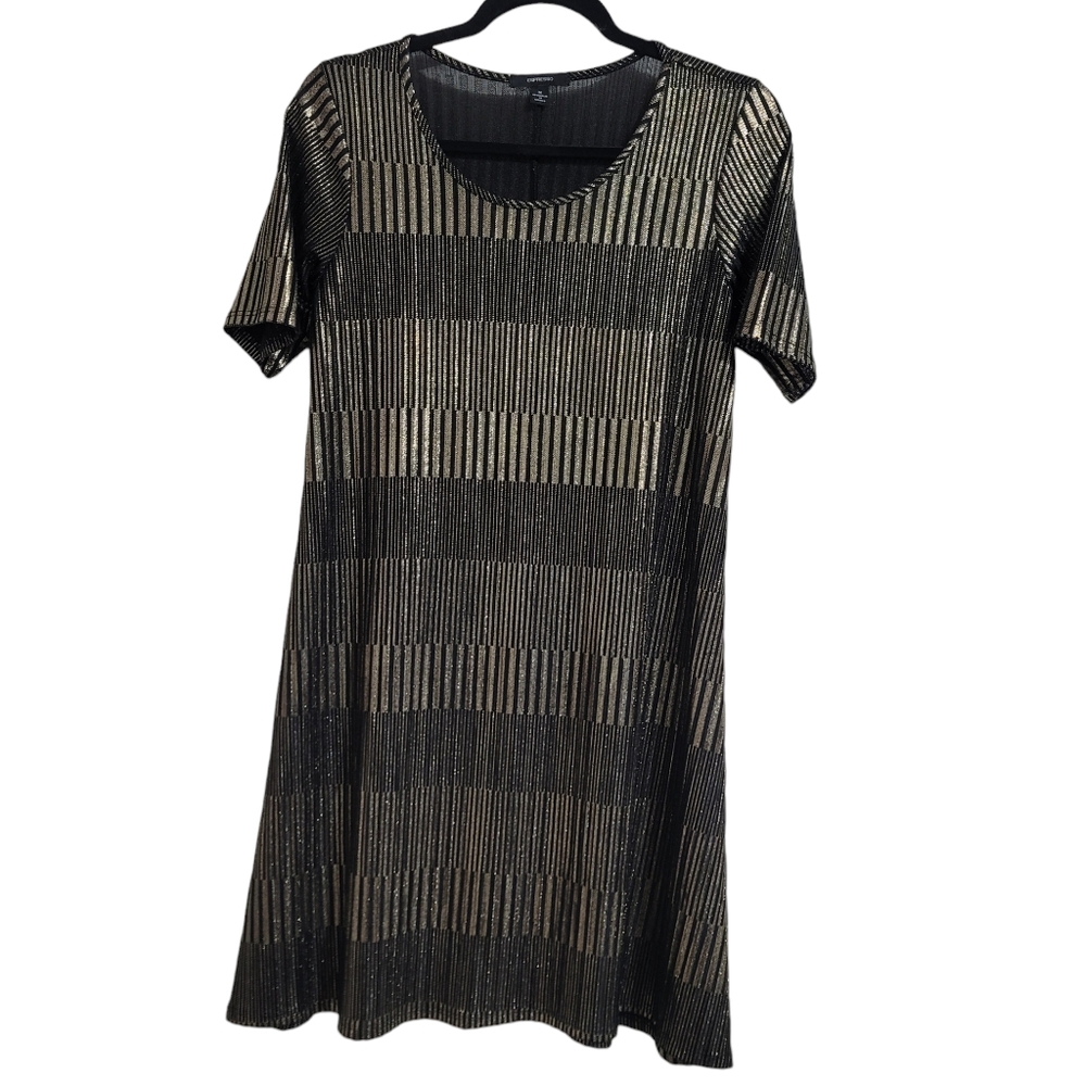 Espresso Gold/Black Shimmery Glittery Party Dress Medium
